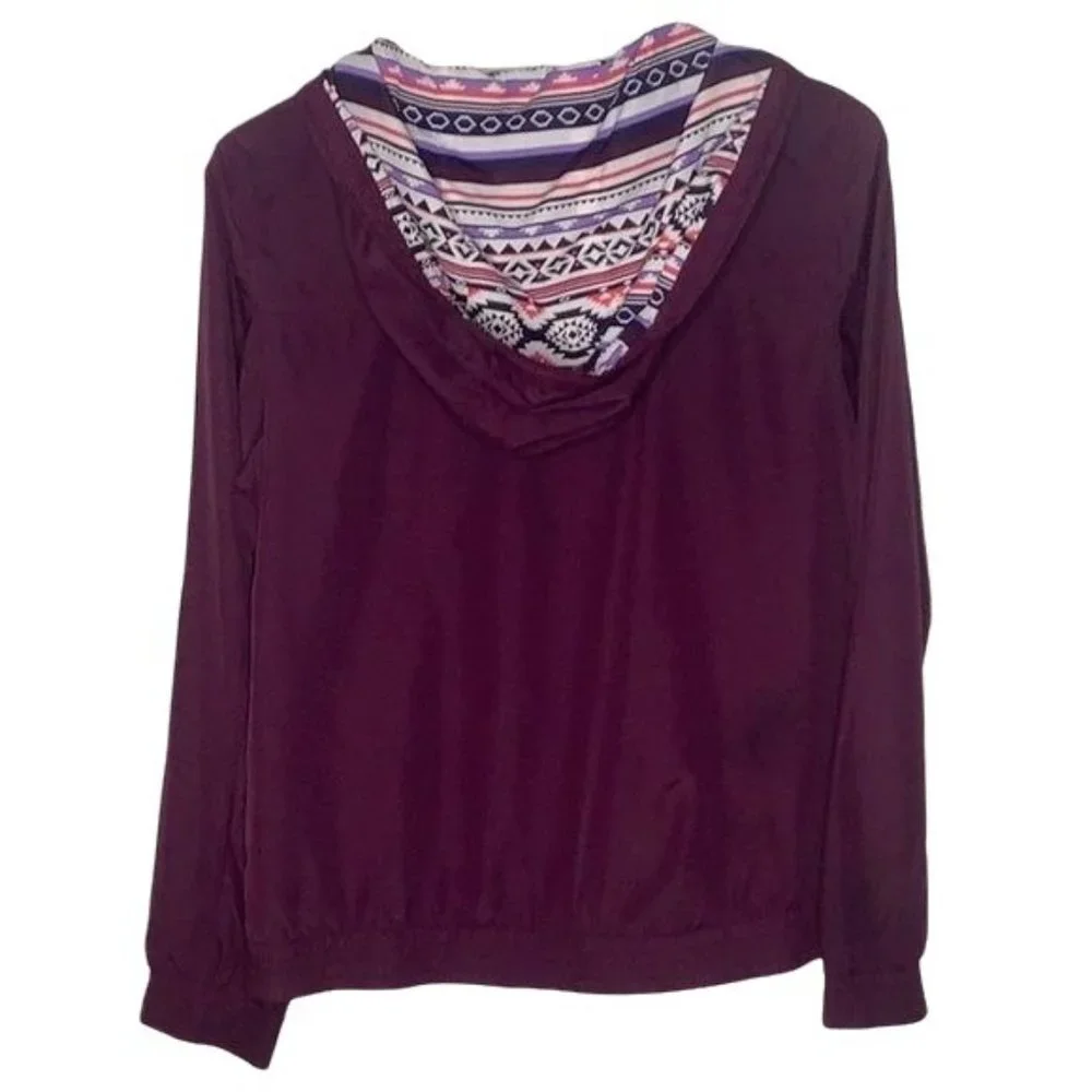 ZUMIEZ EMPYRE Burgundy Aztec print zip front size large - Picture 5 of 8